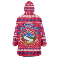 Nepal Christmas Wearable Blanket Hoodie with Red-Blue Design, National Emblem, and Snowflake Motif - Wonder Print Shop