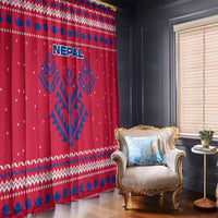 Nepal Christmas Window Curtain with Red-Blue Design, National Emblem, and Snowflake Motif - Wonder Print Shop
