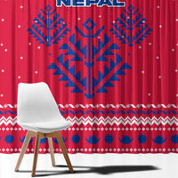 Nepal Christmas Window Curtain with Red-Blue Design, National Emblem, and Snowflake Motif - Wonder Print Shop