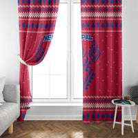 Nepal Christmas Window Curtain with Red-Blue Design, National Emblem, and Snowflake Motif - Wonder Print Shop