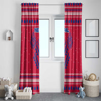Nepal Christmas Window Curtain with Red-Blue Design, National Emblem, and Snowflake Motif - Wonder Print Shop