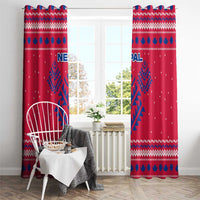 Nepal Christmas Window Curtain with Red-Blue Design, National Emblem, and Snowflake Motif - Wonder Print Shop