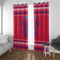 Nepal Christmas Window Curtain with Red-Blue Design, National Emblem, and Snowflake Motif - Wonder Print Shop