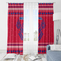 Nepal Christmas Window Curtain with Red-Blue Design, National Emblem, and Snowflake Motif - Wonder Print Shop