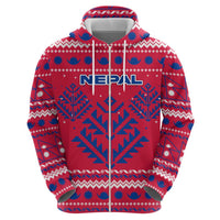 Nepal Christmas Zip Hoodie with Red-Blue Design, National Emblem, and Snowflake Motif - Wonder Print Shop