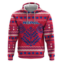 Nepal Christmas Zip Hoodie with Red-Blue Design, National Emblem, and Snowflake Motif - Wonder Print Shop