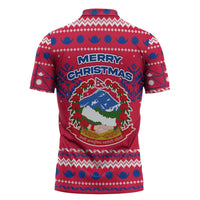 Nepal Christmas Zipper Polo Shirt with Red-Blue Design, National Emblem, and Snowflake Motif - Wonder Print Shop