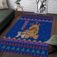 Nepal Christmas Area Rug with Blue-Red Pattern, Hindu Chariot Scene, and Om Symbol Motif - Wonder Print Shop
