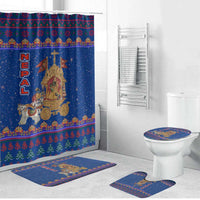 Nepal Christmas Bathroom Set with Blue-Red Pattern, Hindu Chariot Scene, and Om Symbol Motif - Wonder Print Shop