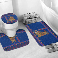 Nepal Christmas Bathroom Set with Blue-Red Pattern, Hindu Chariot Scene, and Om Symbol Motif - Wonder Print Shop