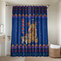 Nepal Christmas Bathroom Set with Blue-Red Pattern, Hindu Chariot Scene, and Om Symbol Motif - Wonder Print Shop