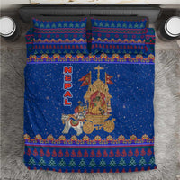 Nepal Christmas Bedding Set with Blue-Red Pattern, Hindu Chariot Scene, and Om Symbol Motif - Wonder Print Shop