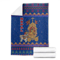 Nepal Christmas Blanket with Blue-Red Pattern, Hindu Chariot Scene, and Om Symbol Motif - Wonder Print Shop