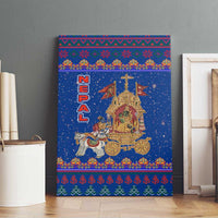 Nepal Christmas Canvas Wall Art with Blue-Red Pattern, Hindu Chariot Scene, and Om Symbol Motif - Wonder Print Shop