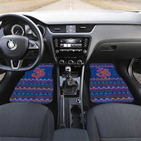 Nepal Christmas Car Mats with Blue-Red Pattern, Hindu Chariot Scene, and Om Symbol Motif - Wonder Print Shop