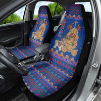 Nepal Christmas Car Seat Cover with Blue-Red Pattern, Hindu Chariot Scene, and Om Symbol Motif - Wonder Print Shop