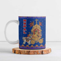 Nepal Christmas Ceramic Mug with Blue-Red Pattern, Hindu Chariot Scene, and Om Symbol Motif - Wonder Print Shop