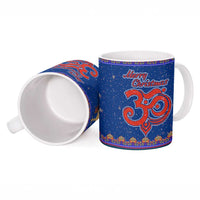 Nepal Christmas Ceramic Mug with Blue-Red Pattern, Hindu Chariot Scene, and Om Symbol Motif - Wonder Print Shop