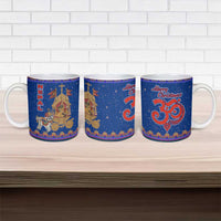 Nepal Christmas Ceramic Mug with Blue-Red Pattern, Hindu Chariot Scene, and Om Symbol Motif - Wonder Print Shop