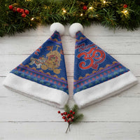Nepal Christmas Santa Hat with Blue-Red Pattern, Hindu Chariot Scene, and Om Symbol Motif - Wonder Print Shop