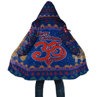 Nepal Christmas Cloak with Blue-Red Pattern, Hindu Chariot Scene, and Om Symbol Motif - Wonder Print Shop