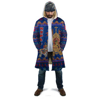 Nepal Christmas Cloak with Blue-Red Pattern, Hindu Chariot Scene, and Om Symbol Motif - Wonder Print Shop