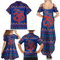 Nepal Christmas Family Matching Summer Maxi Dress and Hawaiian Shirt with Blue-Red Pattern, Hindu Chariot Scene, and Om Symbol Motif - Wonder Print Shop