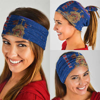 Nepal Christmas Neck Gaiter with Blue-Red Pattern, Hindu Chariot Scene, and Om Symbol Motif - Wonder Print Shop