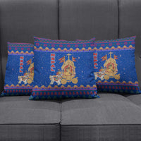Nepal Christmas Pillow Cover with Blue-Red Pattern, Hindu Chariot Scene, and Om Symbol Motif - Wonder Print Shop