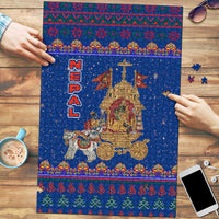 Nepal Christmas Puzzle with Blue-Red Pattern, Hindu Chariot Scene, and Om Symbol Motif - Wonder Print Shop