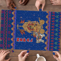 Nepal Christmas Puzzle with Blue-Red Pattern, Hindu Chariot Scene, and Om Symbol Motif - Wonder Print Shop