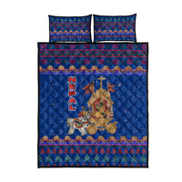 Nepal Christmas Quilt Bed Set with Blue-Red Pattern, Hindu Chariot Scene, and Om Symbol Motif - Wonder Print Shop