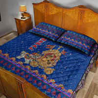 Nepal Christmas Quilt Bed Set with Blue-Red Pattern, Hindu Chariot Scene, and Om Symbol Motif - Wonder Print Shop