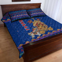 Nepal Christmas Quilt Bed Set with Blue-Red Pattern, Hindu Chariot Scene, and Om Symbol Motif - Wonder Print Shop