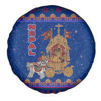 Nepal Christmas Spare Tire Cover with Blue-Red Pattern, Hindu Chariot Scene, and Om Symbol Motif - Wonder Print Shop