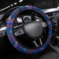 Nepal Christmas Steering Wheel Cover with Blue-Red Pattern, Hindu Chariot Scene, and Om Symbol Motif - Wonder Print Shop