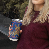 Nepal Christmas Tumbler Cup with Blue-Red Pattern, Hindu Chariot Scene, and Om Symbol Motif - Wonder Print Shop