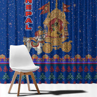 Nepal Christmas Window Curtain with Blue-Red Pattern, Hindu Chariot Scene, and Om Symbol Motif - Wonder Print Shop