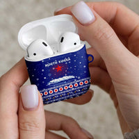 North Korea Christmas AirPods Case with Blue Pattern, Red Star, and Snowy Mountain Motif - Wonder Print Shop