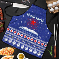 North Korea Christmas Apron with Blue Pattern, Red Star, and Snowy Mountain Motif - Wonder Print Shop