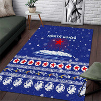 North Korea Christmas Area Rug with Blue Pattern, Red Star, and Snowy Mountain Motif - Wonder Print Shop