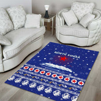 North Korea Christmas Area Rug with Blue Pattern, Red Star, and Snowy Mountain Motif - Wonder Print Shop