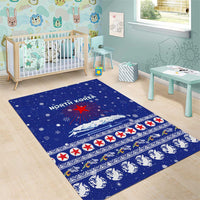 North Korea Christmas Area Rug with Blue Pattern, Red Star, and Snowy Mountain Motif - Wonder Print Shop