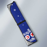 North Korea Christmas Auto Sun Shade with Blue Pattern, Red Star, and Snowy Mountain Motif - Wonder Print Shop