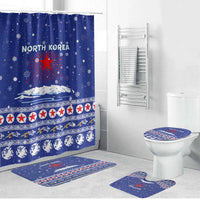 North Korea Christmas Bathroom Set with Blue Pattern, Red Star, and Snowy Mountain Motif - Wonder Print Shop