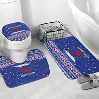 North Korea Christmas Bathroom Set with Blue Pattern, Red Star, and Snowy Mountain Motif - Wonder Print Shop