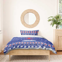 North Korea Christmas Bedding Set with Blue Pattern, Red Star, and Snowy Mountain Motif - Wonder Print Shop