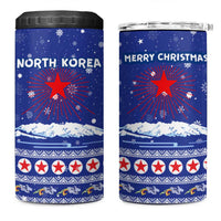 North Korea Christmas 4 in 1 Can Cooler Tumbler with Blue Pattern, Red Star, and Snowy Mountain Motif - Wonder Print Shop