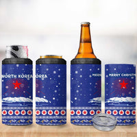 North Korea Christmas 4 in 1 Can Cooler Tumbler with Blue Pattern, Red Star, and Snowy Mountain Motif - Wonder Print Shop