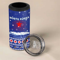 North Korea Christmas 4 in 1 Can Cooler Tumbler with Blue Pattern, Red Star, and Snowy Mountain Motif - Wonder Print Shop